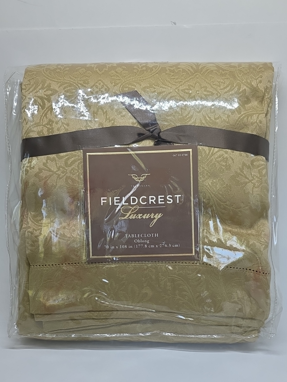 New In Package Gold Pattern Ablong Tablecloth 70" X 108"